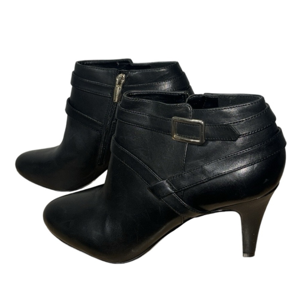 Vince Camuto Black Leather Heel Ankle Booties Zipper Straps VP-VADINYA Size 9.5